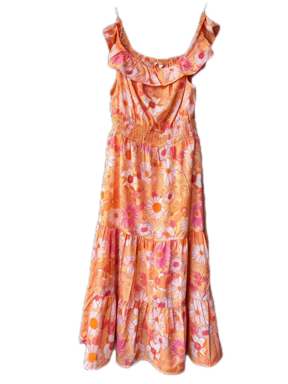 NWT Boho Floral Bright Orange and Pink Indulge Dress Off the Shoulder Size Large - Picture 3 of 9